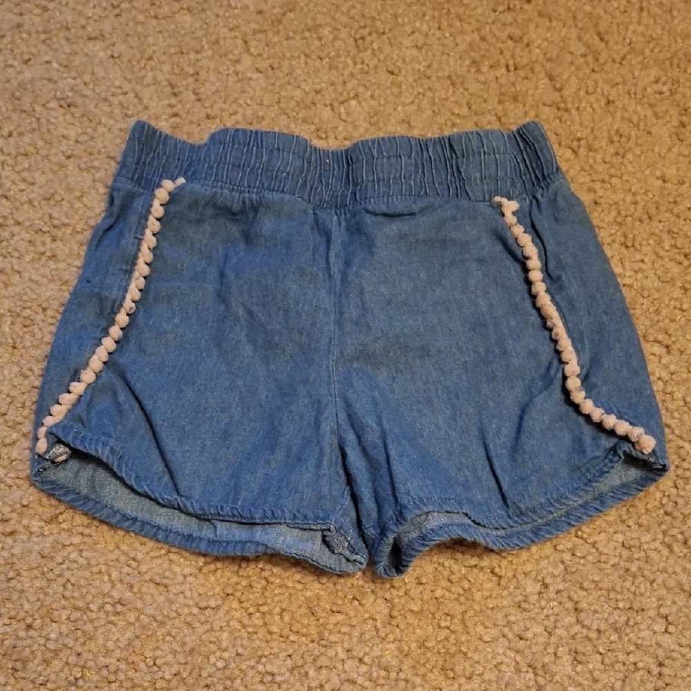 Blue Elastic Waist Denim Shorts with Pink Side Trim
